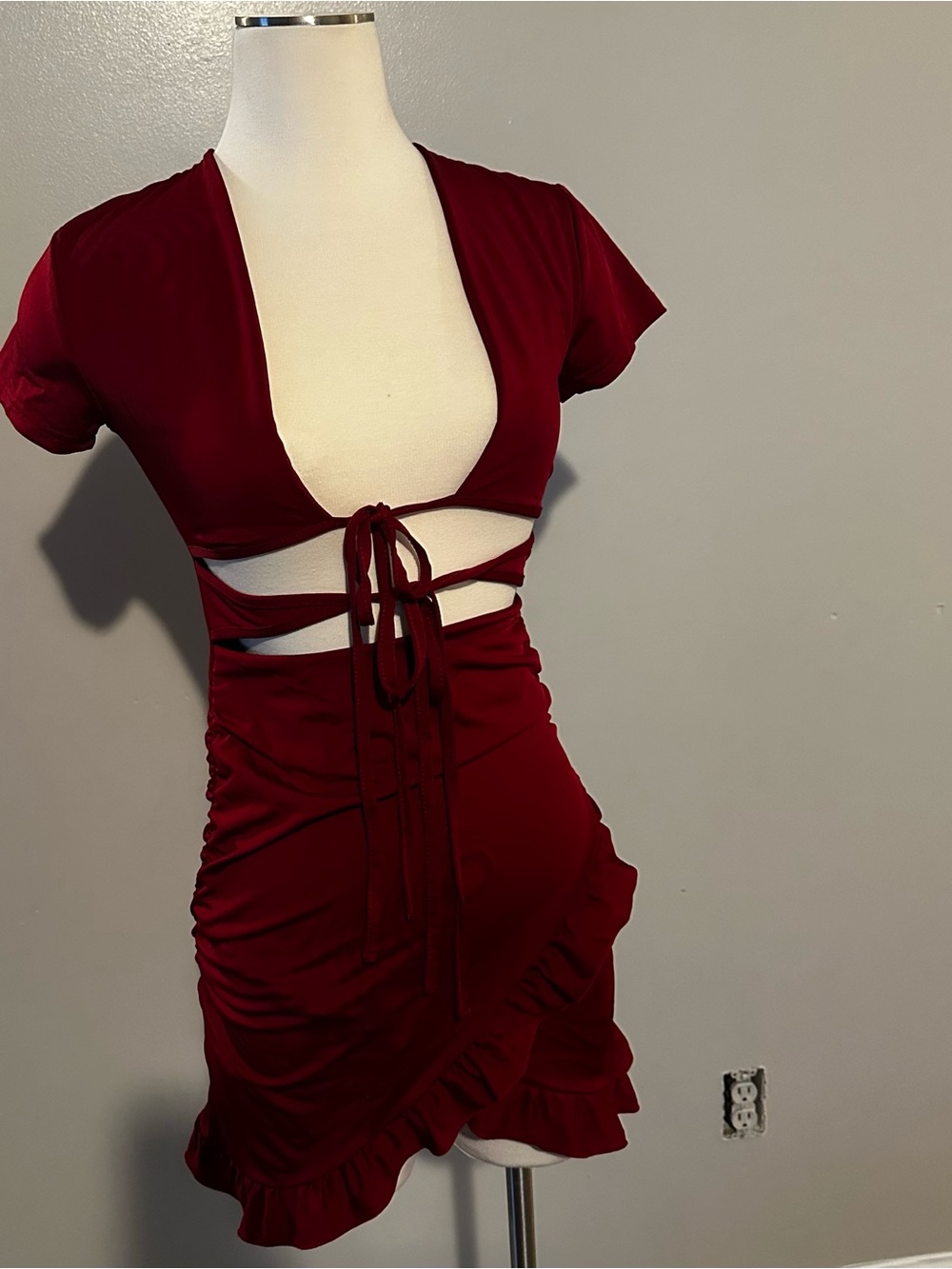 Deep Wine Cutout Ruffle Mini Skirt